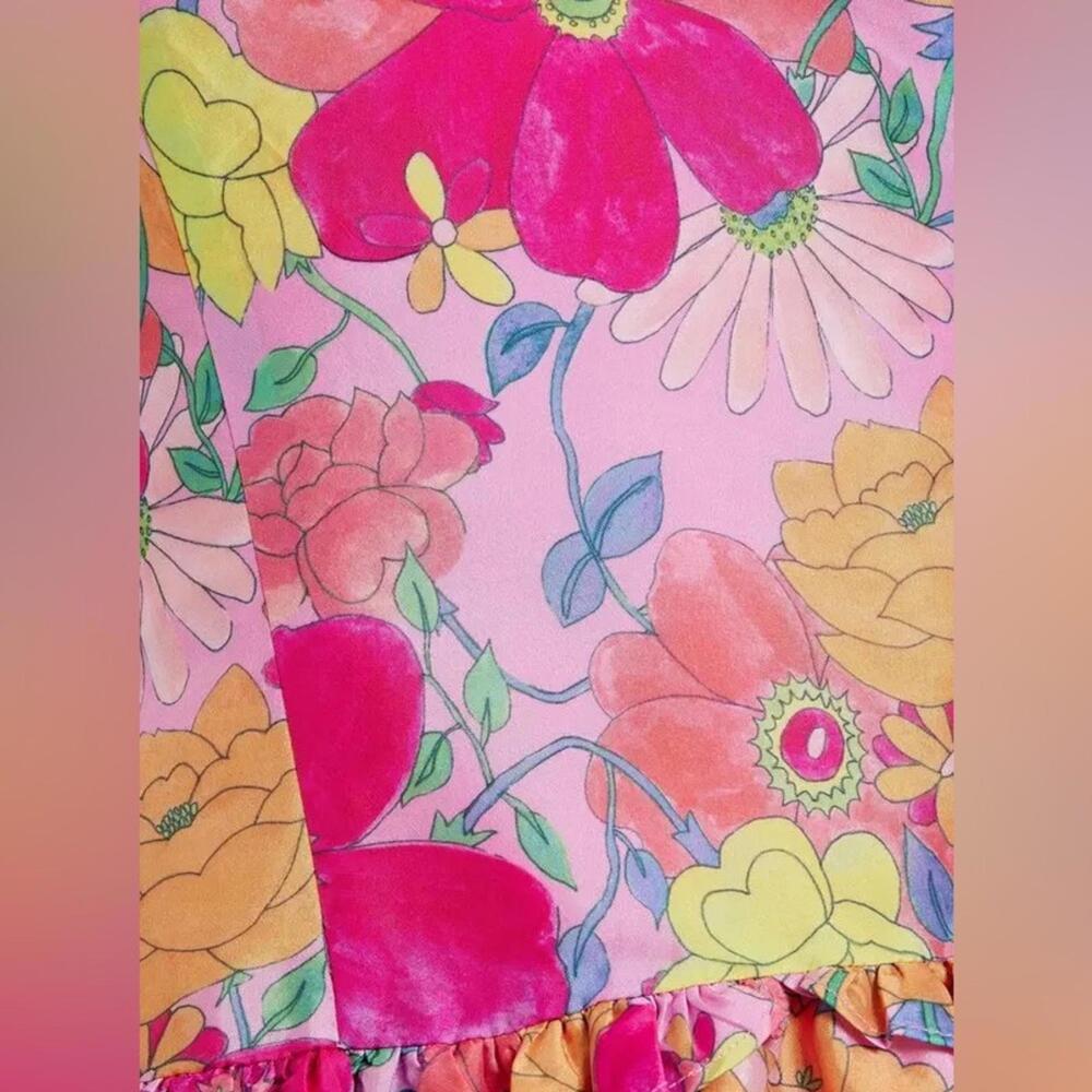 {SOLD} LoveShackFancy “Fabienne” Floral Taffeta Ruffle Satin Mini Dress- Size 6 - Picture 5 of 9